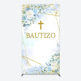 Lofaris Blue Floral Gold Cross Bautizo Baptism Rectangle Backdrop