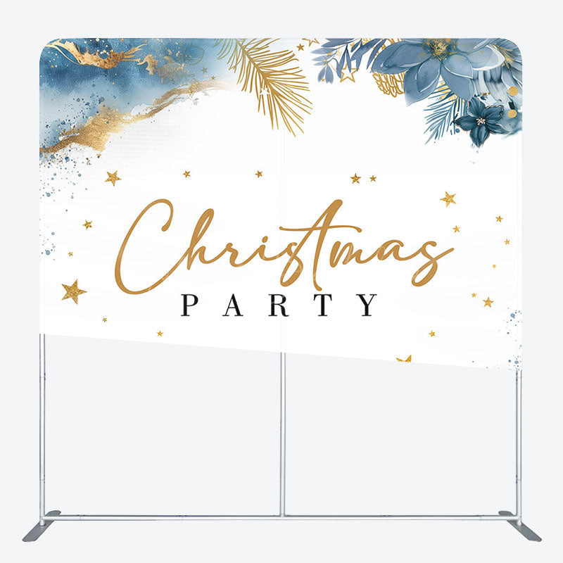 Lofaris Blue Floral Gold Star Merry Pillow Cover Backdrop