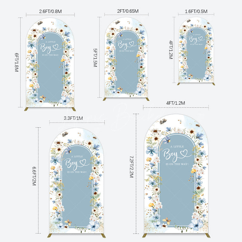 Lofaris Blue Floral Little Boy Baby Shower Arch Backdrop