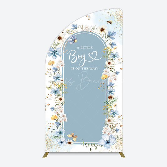Lofaris Blue Floral Little Boy Baby Shower Half Moon Arch Backdrop
