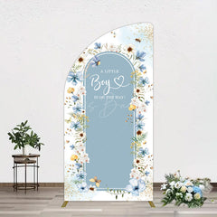 Lofaris Blue Floral Little Boy Baby Shower Half Moon Arch Backdrop