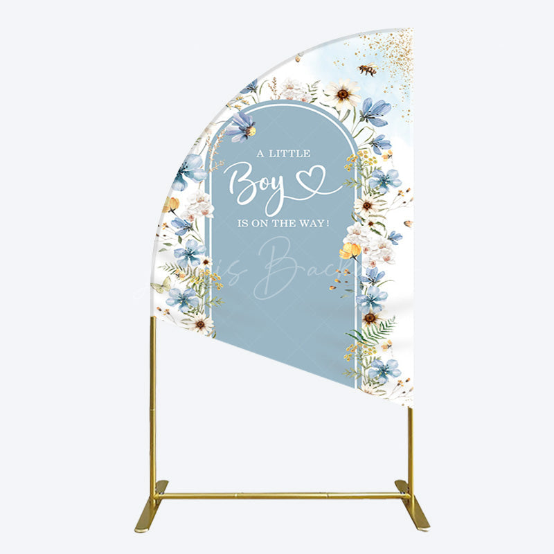 Lofaris Blue Floral Little Boy Baby Shower Half Moon Arch Backdrop