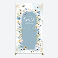 Lofaris Blue Floral Little Boy Baby Shower Rectangle Backdrop