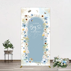Lofaris Blue Floral Little Boy Baby Shower Rectangle Backdrop