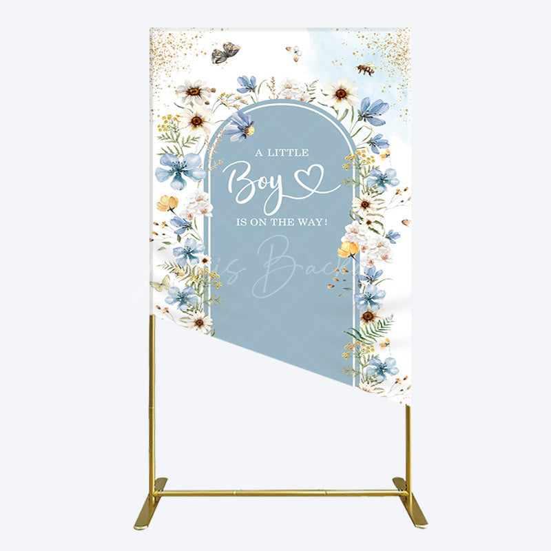 Lofaris Blue Floral Little Boy Baby Shower Rectangle Backdrop