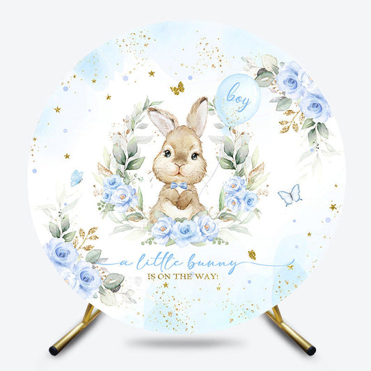 Lofaris Blue Floral Little Bunny Round Baby Shower Backdrop