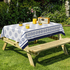Lofaris Blue Floral Pattern White Rectangle Tablecloth