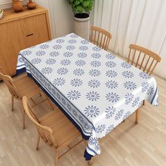 Lofaris Blue Floral Pattern White Rectangle Tablecloth