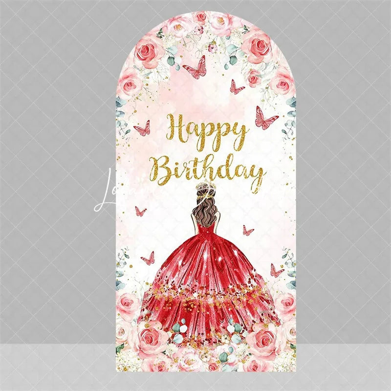 Lofaris Blue Floral Princess Happy Birthday Arch Backdrop Butterfly Girl Party Decoration Banner for Sweet 16 Celebration