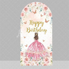 Lofaris Blue Floral Princess Happy Birthday Arch Backdrop Butterfly Girl Party Decoration Banner for Sweet 16 Celebration