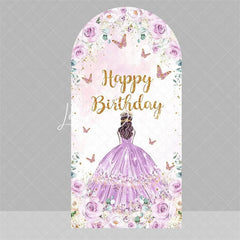 Lofaris Blue Floral Princess Happy Birthday Arch Backdrop Butterfly Girl Party Decoration Banner for Sweet 16 Celebration