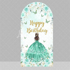 Lofaris Blue Floral Princess Happy Birthday Arch Backdrop Butterfly Girl Party Decoration Banner for Sweet 16 Celebration