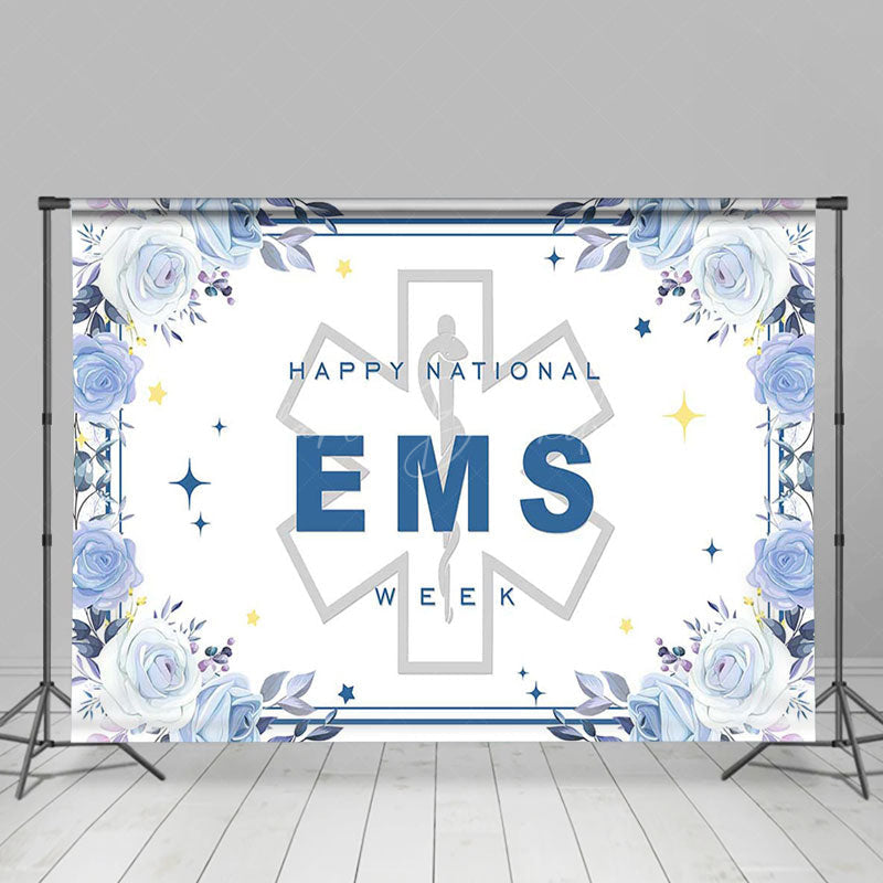 Lofaris Blue Floral Sparkle Happy National EMS Week Backdrop
