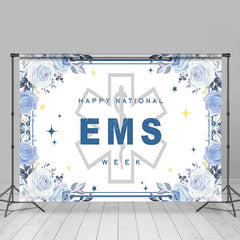 Lofaris Blue Floral Sparkle Happy National EMS Week Backdrop