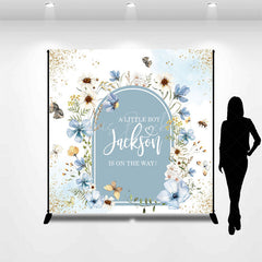 Lofaris Blue Floral Spring Custom Name Baby Shower Backdrop