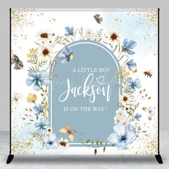 Lofaris Blue Floral Spring Custom Name Baby Shower Backdrop