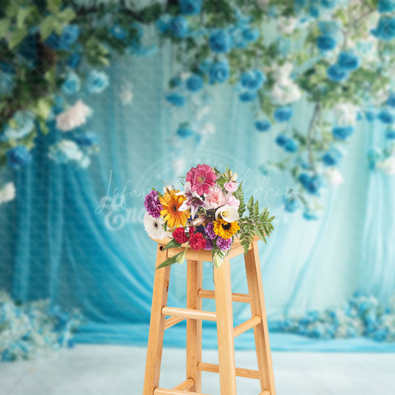 Lofaris Blue Floral Wedding Curtain Backdrop For Photography