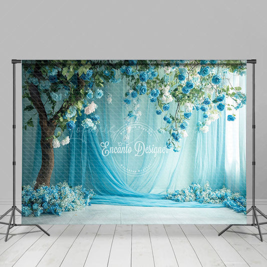 Lofaris Blue Floral Wedding Curtain Backdrop For Photography