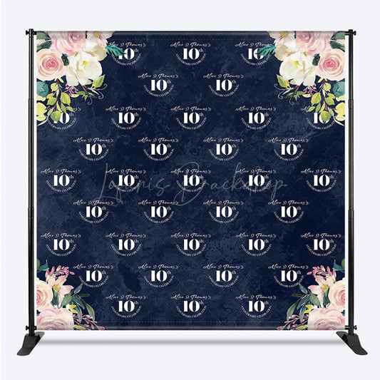 Lofaris Blue Floral Wedding Custom Step And Repeat Banner