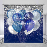 Lofaris Blue Glitter Balloons Custom Name Birthday Backdrop
