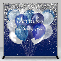 Lofaris Blue Glitter Balloons Custom Name Birthday Backdrop