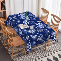 Lofaris Blue Glowing Heart Butterfly Rectangle Tablecloth Neon Light Love Pattern Modern Cool Tone Dining Decor
