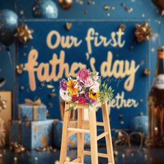Lofaris Blue Gold Balloons Box Happy 1st Fathers Day Backdrop