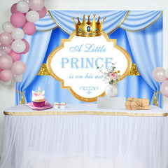 Lofaris Blue Gold Curtain Crown Prince Baby Shower Backdrop