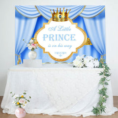 Lofaris Blue Gold Curtain Crown Prince Baby Shower Backdrop