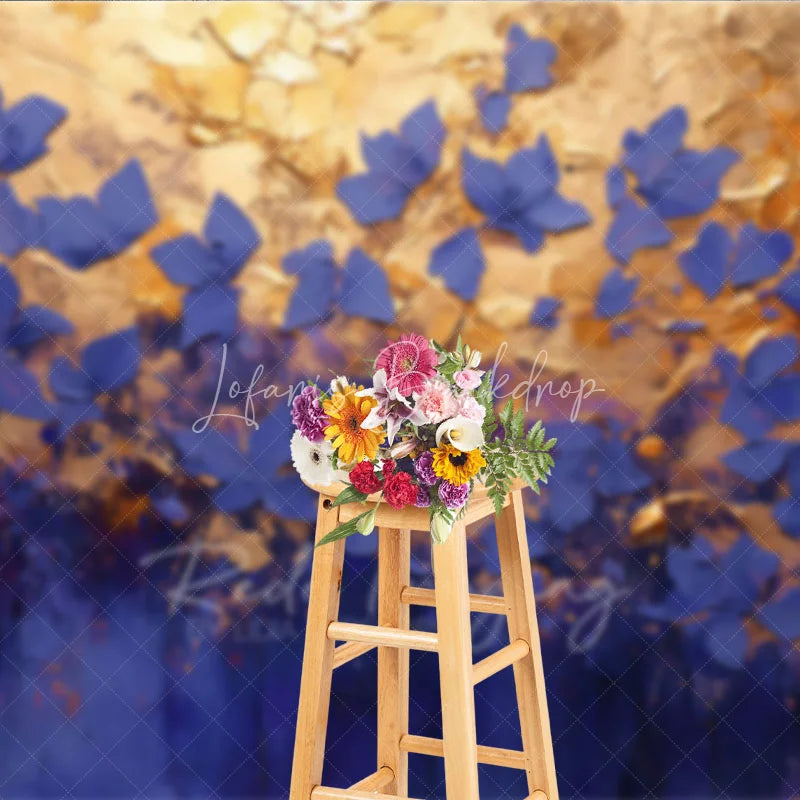 Lofaris Blue Gold Floral Fine Art Backdrop Oil Painting Style Flower Texture Background Elegant Photography Prop
