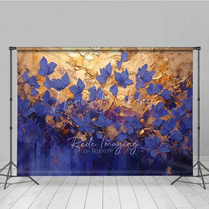Lofaris Blue Gold Floral Fine Art Backdrop Oil Painting Style Flower Texture Background Elegant Photography Prop