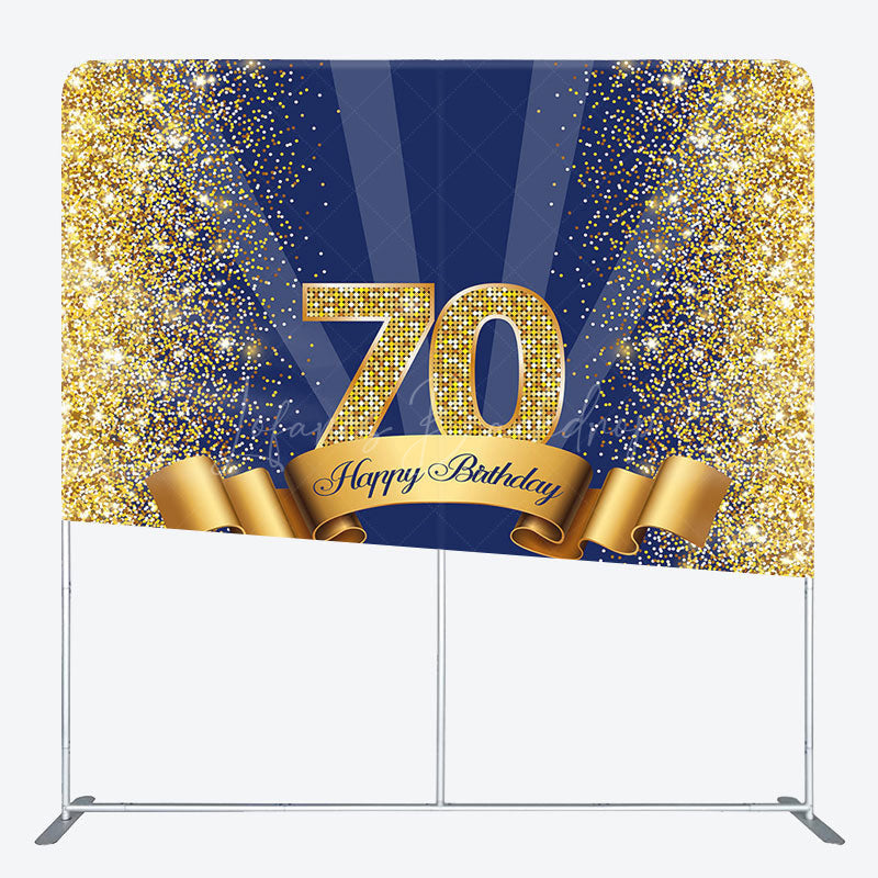 Lofaris Blue Gold Glitter 70th Birthday Pillow Cover Backdrop