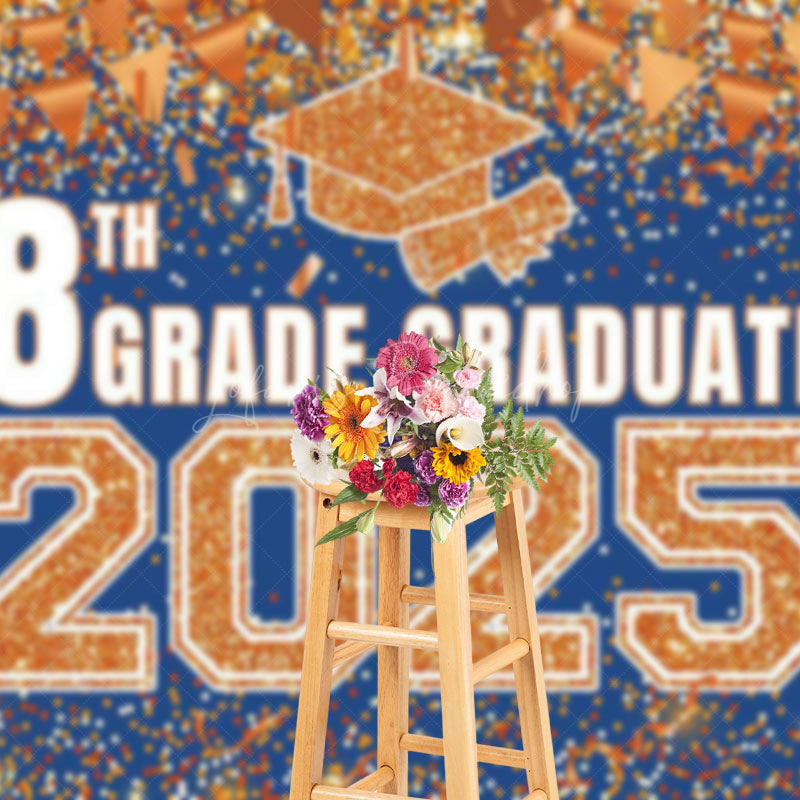 Lofaris Blue Gold Glitter 8th Grade Graduate 2025 Backdrop