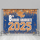 Lofaris Blue Gold Glitter 8th Grade Graduate 2025 Backdrop