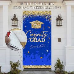 Lofaris Blue Gold Glitter Class 2025 Congrats Grad Door Cover