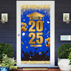 Lofaris Blue Gold Glitter Class of 2025 Graduation Door Cover
