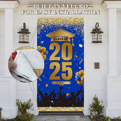 Lofaris Blue Gold Glitter Class of 2025 Graduation Door Cover