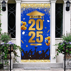 Lofaris Blue Gold Glitter Class of 2025 Graduation Door Cover