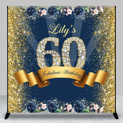 Lofaris Blue Gold Glitter Floral Custom 60th Birthday Backdrop