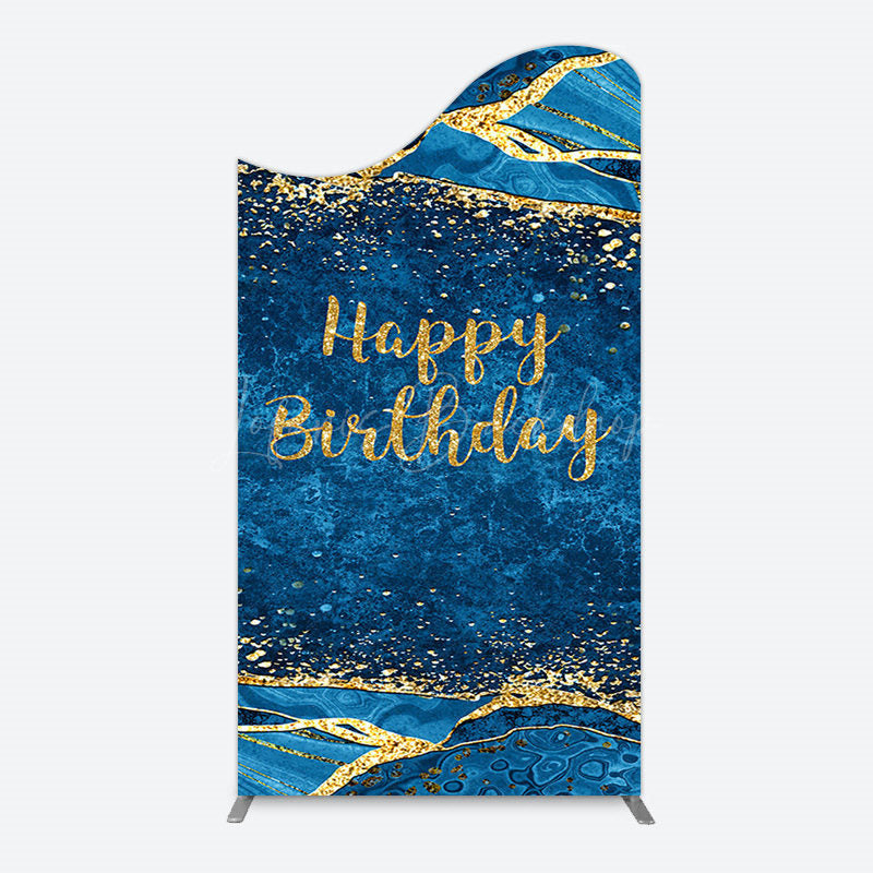 Lofaris Blue Gold Glitter Marbled Birthday Arch Backdrop