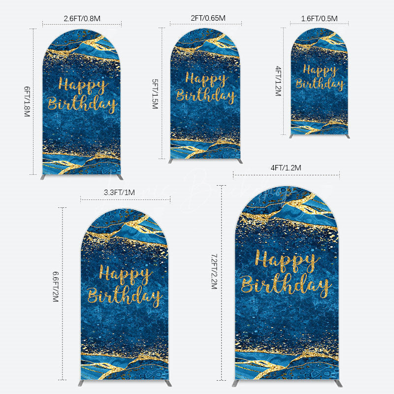 Lofaris Blue Gold Glitter Marbled Birthday Arch Backdrop