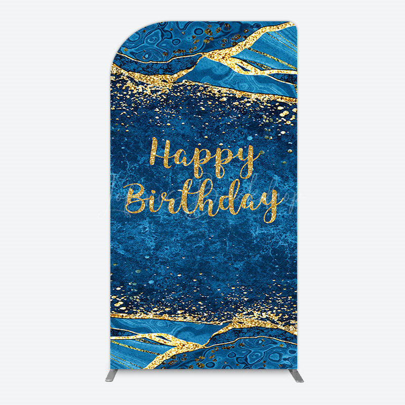 Lofaris Blue Gold Glitter Marbled Birthday Arch Backdrop