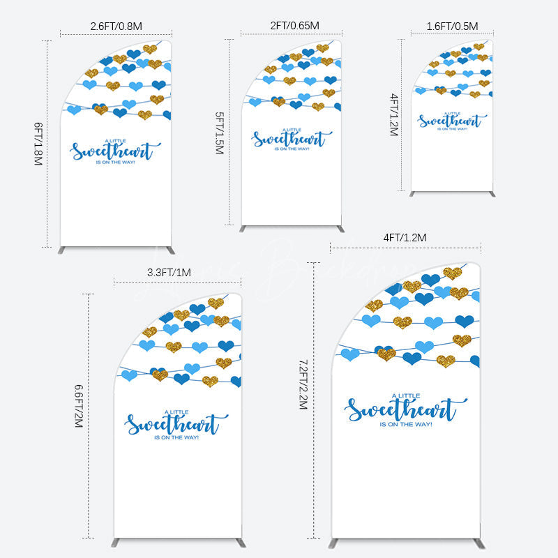 Lofaris Blue Gold Little Sweatheart Baby Shower Half Moon Arch Backdrop