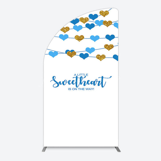 Lofaris Blue Gold Little Sweatheart Baby Shower Half Moon Arch Backdrop