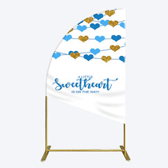 Lofaris Blue Gold Little Sweatheart Baby Shower Half Moon Arch Backdrop