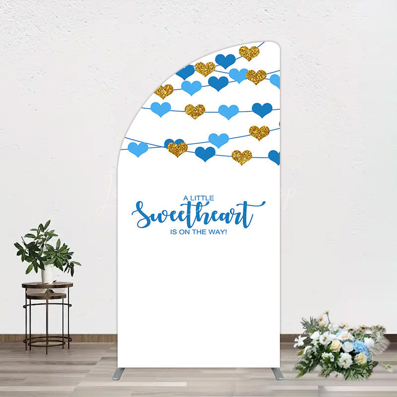 Lofaris Blue Gold Little Sweatheart Baby Shower Half Moon Arch Backdrop