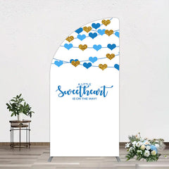 Lofaris Blue Gold Little Sweatheart Baby Shower Half Moon Arch Backdrop