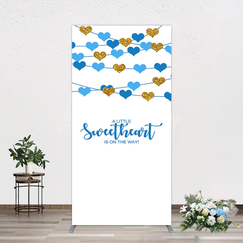 Lofaris Blue Gold Little Sweatheart Baby Shower Rectangle Backdrop