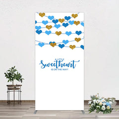 Lofaris Blue Gold Little Sweatheart Baby Shower Rectangle Backdrop