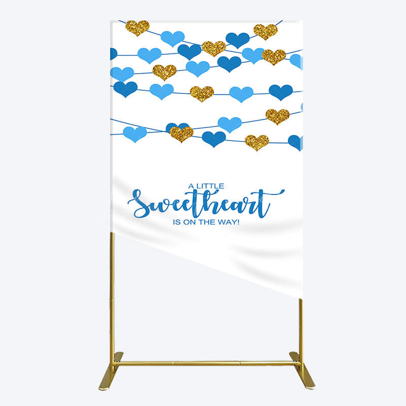 Lofaris Blue Gold Little Sweatheart Baby Shower Rectangle Backdrop